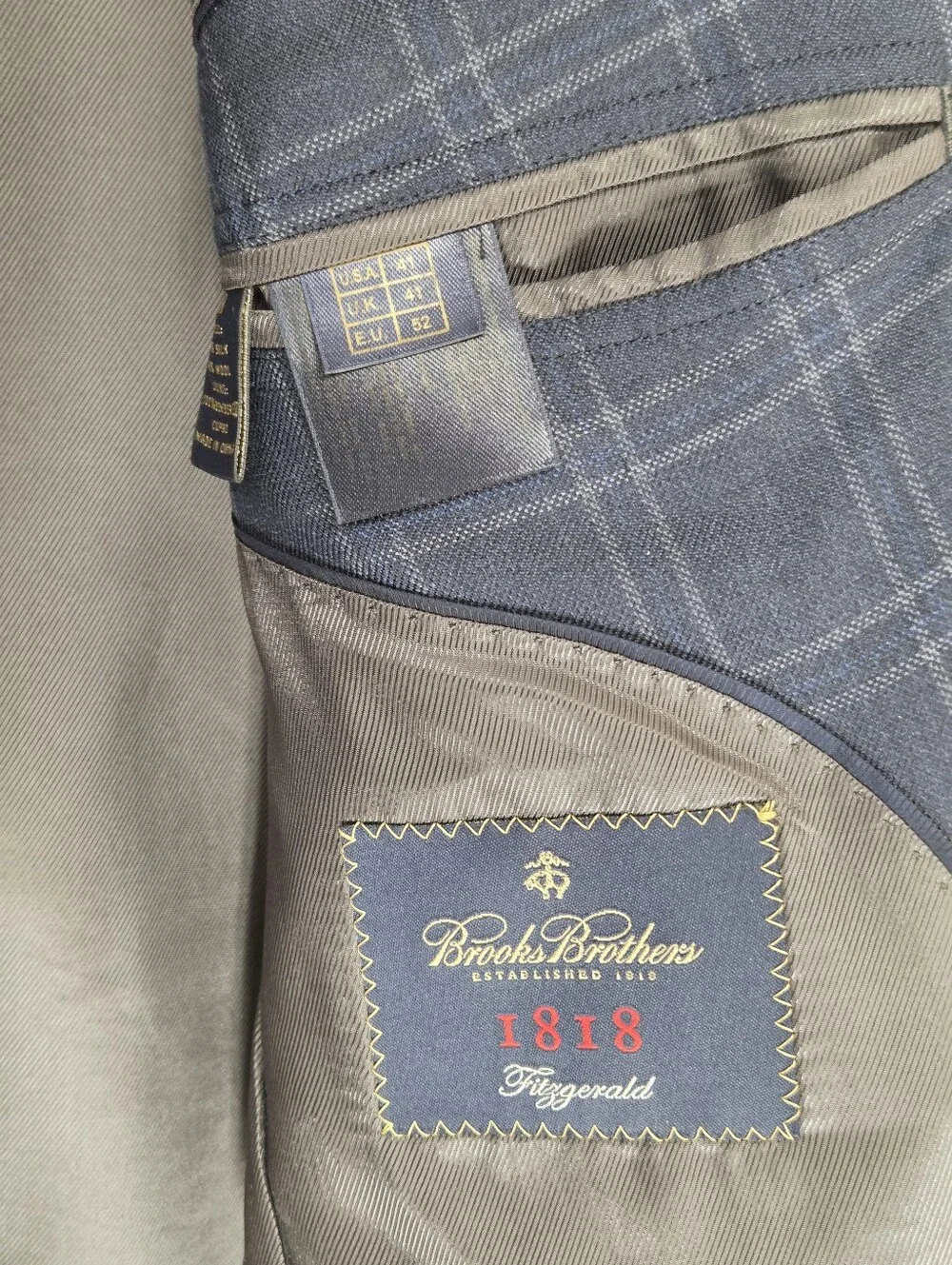 Brooks Brothers 1818 Fitzgerald Navy Windowpane Silk Wool Sport Coat 41R